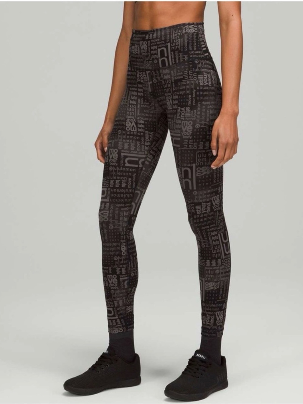 lululemon athletica Black & Gray Logo-Print High-Rise Leggings